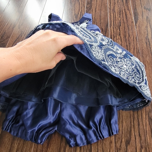 American Princess Royal Blue Layed Diaper Cover Dress White Embroidered Details - Picture 4 of 15